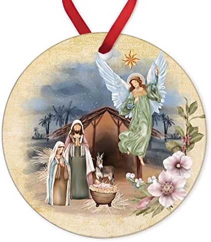 Сцена на природноста Божиќна керамичка украс круг порцелански украс Света ноќ религиозен меморијален семеен пријател, подарок за одмор