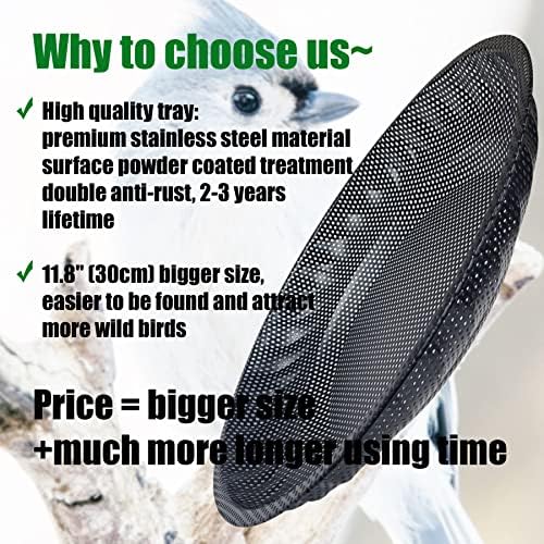 Cqairiou Premium Hanking Shater Bird Spater, големина 11,8 ”Голема платформа фиока за фидер од не'рѓосувачки челик, фиока за диви птици за