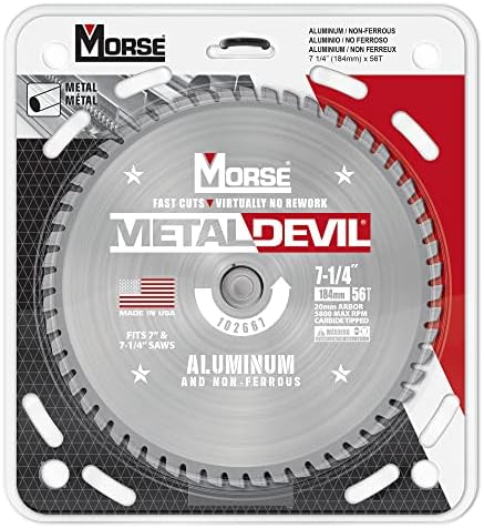 Morse Metal Devil CSM7255620FNFC, сечило за кружно пила, карбид, сечење на алуминиум, 7-1/4 инчи, 1 пакет