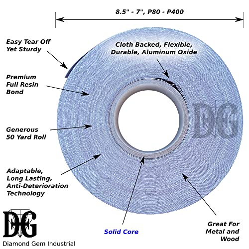 DGI 1,5 x50yd Grit 400 HB Shop Roll Premium Абразивен крпа алуминиум оксид силен долготрајно флексибилно дејство од дрво метал, подготвувајќи