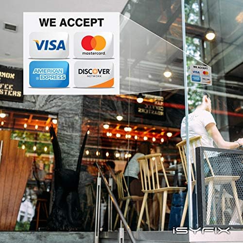 Налепници за налепници за кредитни картички Isyfix- 4 пакувања 7-x 6- инчи- Ние прифаќаме Visa, MasterCard, Amex & Discover,