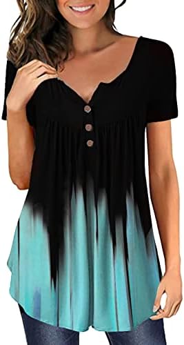 Женски врвови облечени обични летни удобни кошули со кратки ракави Туника блузи градиент проточни маици лабави опремени врвови