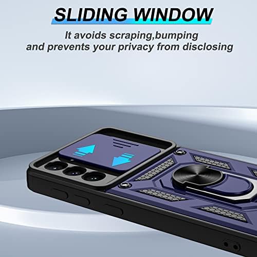 ATUMP Компатибилен Со Samsung Galaxy S21 Plus Случај СО HD Заштитник На Екранот Со Капакот На Слајд Камерата, 360° Ротација Прстен Kickstand
