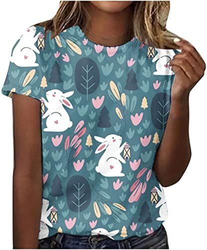 Women'sенски краток ракав Велигденски печатени маица за велигденски јајца удобни обични врвови за тинејџерски девојки летни
