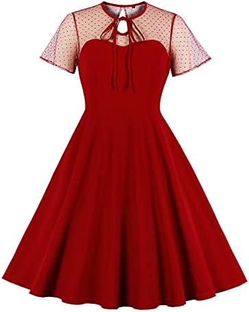 Женски пламен готски матурски фустан Полка точки мрежи за клучеви вратоврски гроздобер коктел фустан ретро 1950 -ти рокобили фустан