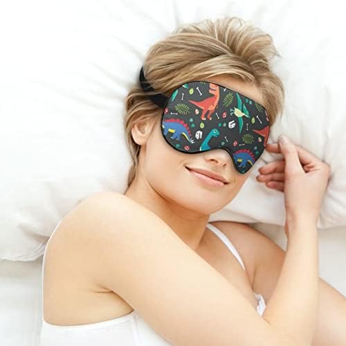 Среќна диносаурус за спиење маска за очи за очи на очи со прилагодлива лента за слепите за патувања за авиони
