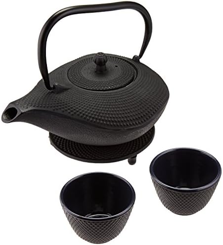 Miya Hobnail Genie Design 32-унца леано железо чајник и сет за подароци за предавање w/ церелка и тривер, црна