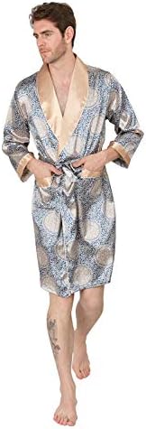 Мејџ машки лето луксузна луксузна кимоно мека сатенска облека со шорцеви ноќни пижами со долги ракави печатени бањи