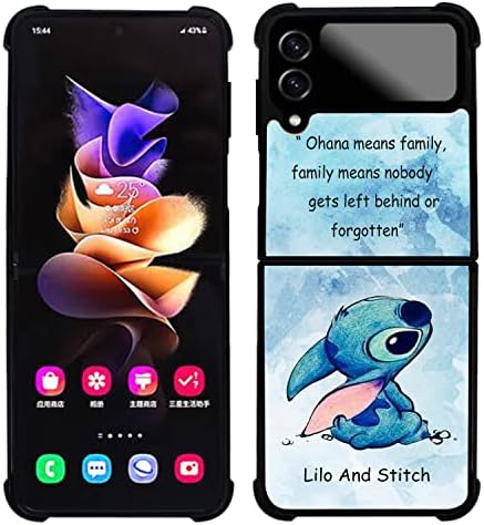 Hdaoo Случај За Samsung Galaxy Z Flip 4 5G, Blue Stitch Цртан Филм Shockproop Заштитни Телефон Случај За Samsung Z Flip 4