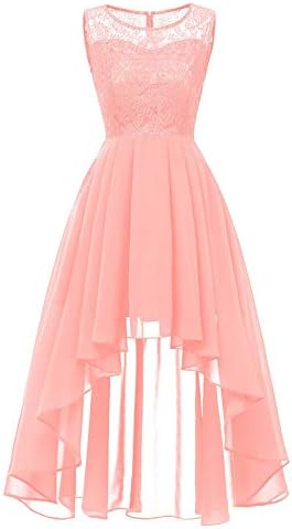 Женска цветна чипка hi-lo деверуша фустан без ракави формална свадба макси фустан