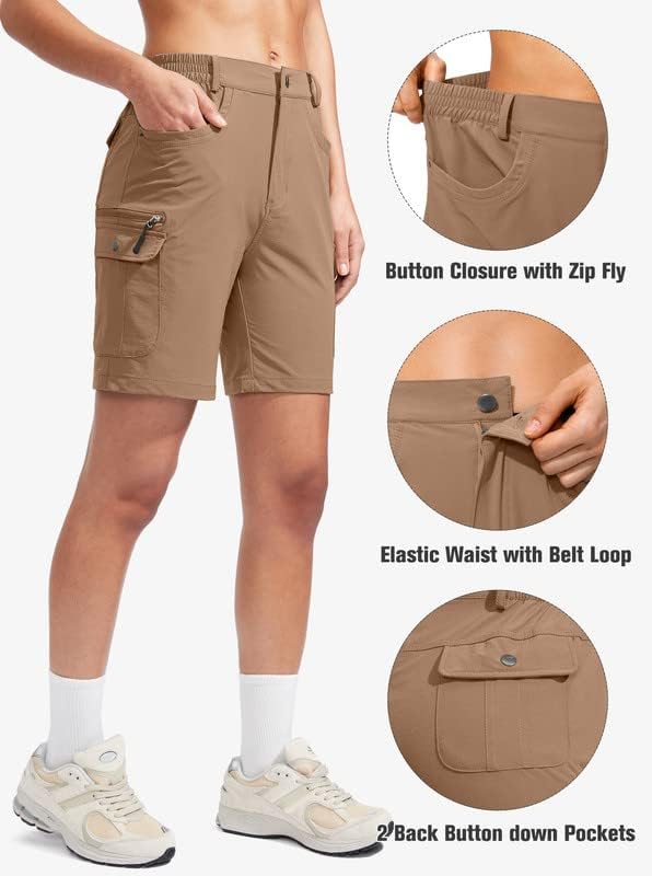 Сантинијски женски пешачки шорцеви со 7 џебови со лесна суво суво 7 инчи долги шорцеви за голф за жени случајно лето