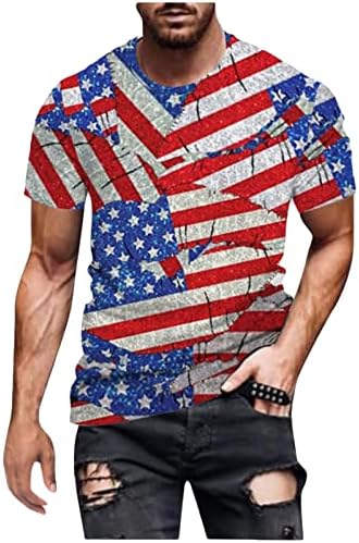 Американско знаме сончогледово графички графички 4-ти јули маица врвови за машка екипа кул кратки ракави патриотски обични маички