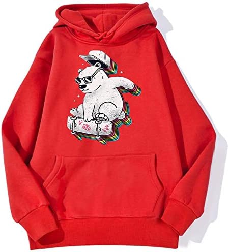 ZSDF Unisex Hoodie Sweatshirt Casual Hoodie Ladies Loose џемпер, црвен, мал