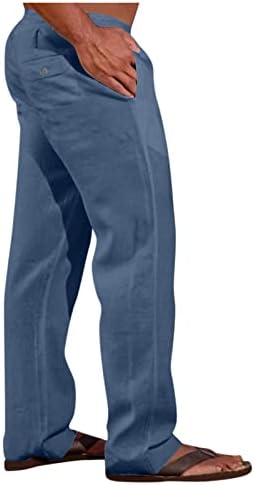 Менски панталони, машка модна ленена ленена памучна лента за лабава пантомана еластична еластична половината панталони за јога плажа панталони