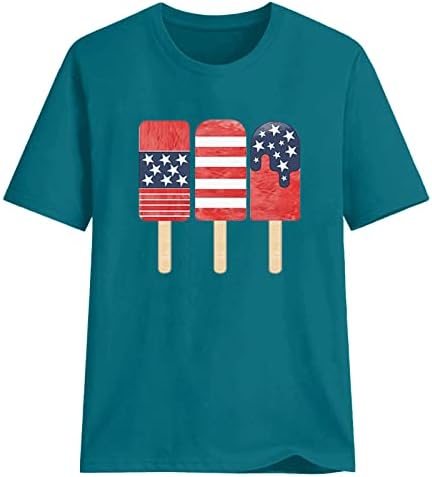 Денот на независноста кошули женски летни ладни врвови смешни графички маица симпатични врвови кратки ракави екипаж на вратот маички