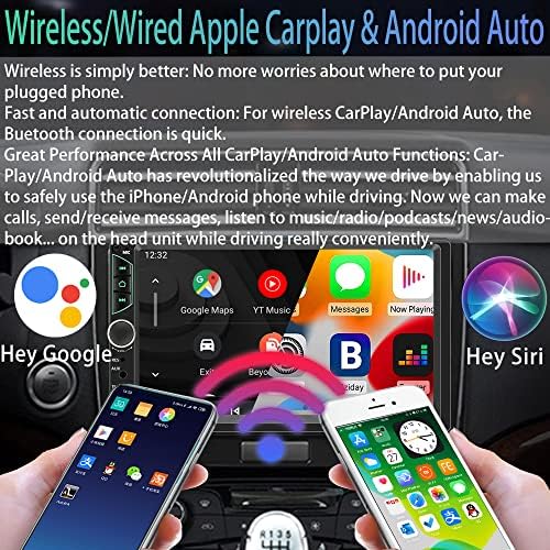 Двоен Дин автомобил стерео со безжичен Apple CarPlay, безжичен Android Auto, 7 -инчен HD екран на допир со автомобил со автомобил