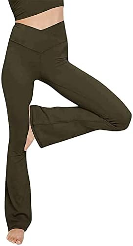 Badhub цврсти јога панталони за жени кросовер со високи тренинзи со високи половини за тренингот, истегнете го стомакот за контрола на стомакот