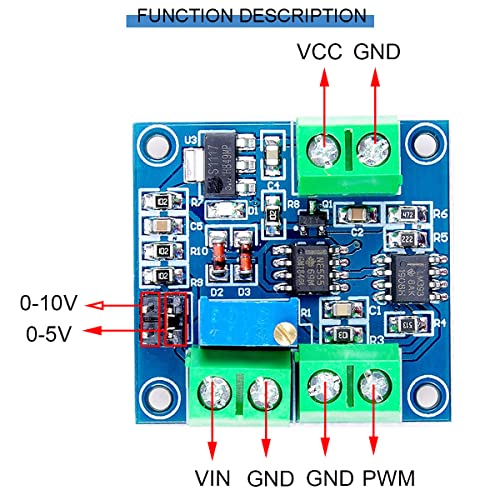 Напон на Dkardu 2 PCS во PWM модул напон се претвори во 0% - PWM DC 0-10V со 26AWG црвен и црн кабел за дигитален до аналоген сигнал интерфејс