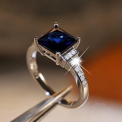 Квадра Сафир дијамантски прстен жени ангажман свадбеник накит подарок со вас прстен