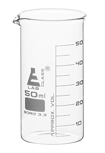 Чаша, 50мл-Висока Форма со Излив-Бела, 5мл Дипломирање - Боросиликат 3.3 Стакло-Еиско Лаборатории