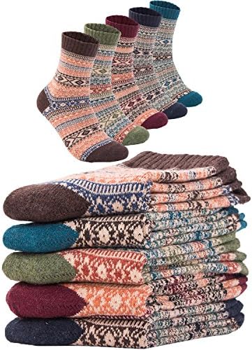 AJXMG MENS Зимска топла волна од 5 пара екипа со симпатични чорапи мешана боја