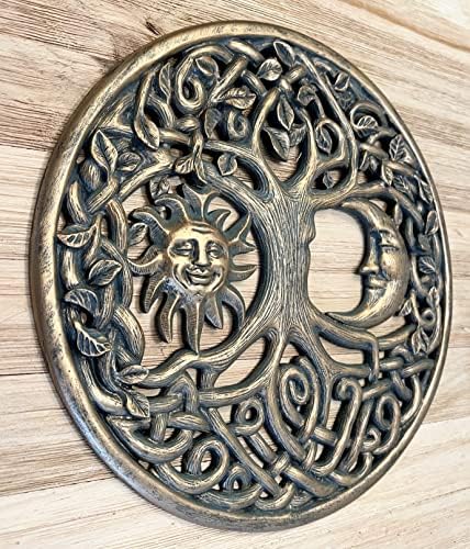 Врвен месинг сонце и месечина дрво на живо од животна плакета Декоративна духовна келтска градина уметност скулптура - небесна хармонија