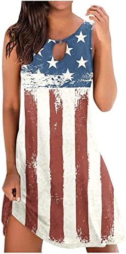Обичен сарафан Oplxuo За Жени 4 јули Фустани За Денот На Независноста Знаме На САД Мини Летен Фустан На Плажа Со Туника Без Ракави
