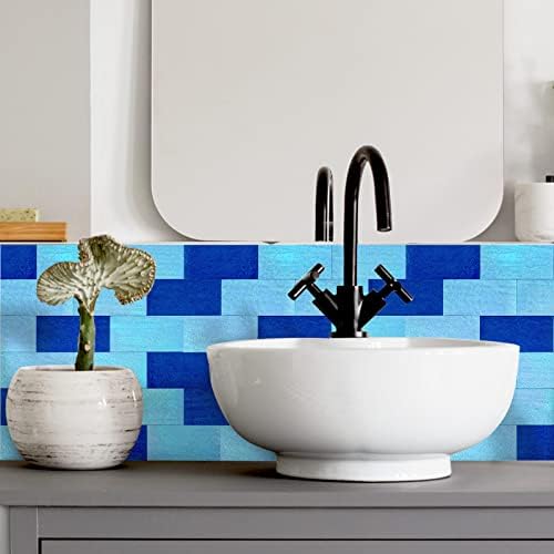 MoHepo 10-листови Метал Метална метрото кора и стап за лепење на плочки на плочки само-лепете за кујна бања во сјај небо сина азура