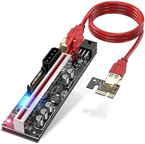 Edup Love PCI-E GPU Riser Express Express Кабел со 5 цврсти кондензатори, марка светлина, 16x до 1x Bitcoin/Ethereum ETH Рударски