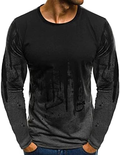 Градиентни кошули за мажи 2023 тенок фит есенски зимски долги ракави со тркалезен маица, обичен спортски фитнес врвови на врвови