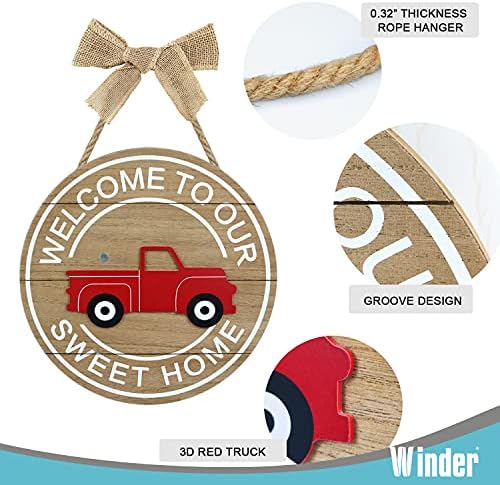 Ветровито црвен камион заменлив добредојде дома знак за дрвена wallидна декор од влезна врата сладок домашен знак со 11 парчиња сезонски празник