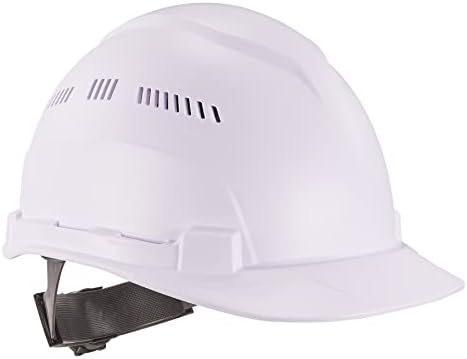 Ergodyne Skullerz 8966 Vented Hard Hat, лесен, капа на капа, прилагодлива суспензија на рачката од 6 точки, HDPE Shell, Class C, White