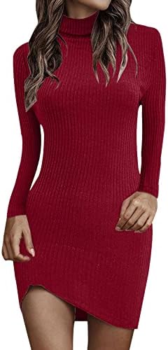Џемпери на Xinshide за жени со цврста боја со долга ракав со долга ракав, пулвер џемпер, лесен мек обичен кабел плетен мини фустан
