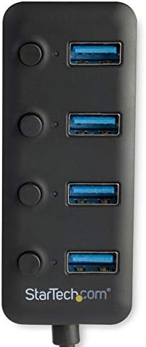 StarTech.com 4 ПОРТА USB 3.0 Центар-USB-а до 4x USB 3.0 Тип-А Со Индивидуални Прекинувачи За Вклучување/Исклучување-SuperSpeed 5GBPS USB 3.1/3.2 Gen 1-USB Автобус Напојува-Пренослив-9.8 Прикачен Каб?