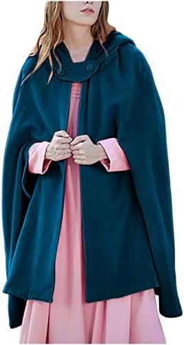 Womenените со качулка ров палто 2022 Зимска мода отворена предна кардиганска јакна Кејп Волнен Пончо Долга макси наметка за надворешна