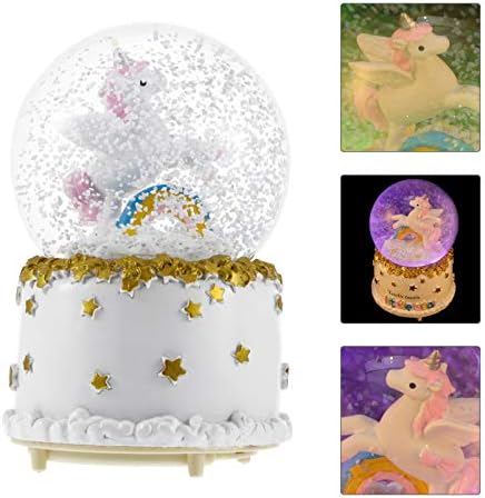 Амосфун еднорог Снежен глобус Унирог музичка кутија светлечка кристална топка еднорог форма таблета украси за девојчиња жени роденденски