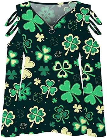 Денот на двојните кошули на Свети Патрикс за жени со долг ракав Шамок ладно рамо врвови патент против вратот ирски фестивал зелени врвови