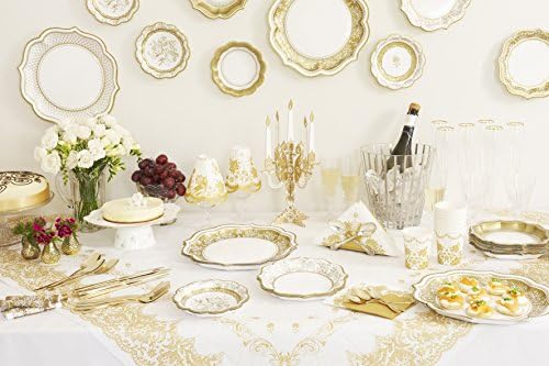 Табели за разговор Партии порцелански златен пакет од 12 гроздобер порцелански стил Средни хартиени плочи | 3 дизајни | Уникатен, гламурозен, елегантен,