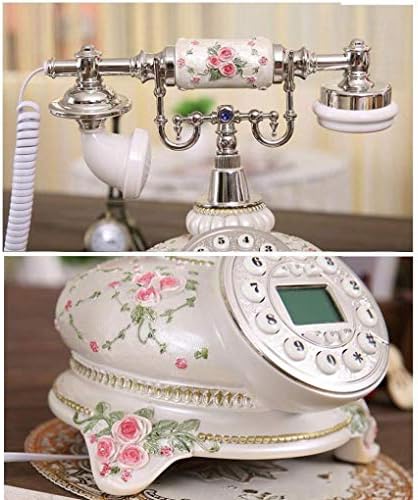 Antiquebin антички врежана цветна телефонска фиксна телефонска смола Телефон со LCD Caller ID дисплеј ретро декор за кафе -бар, злато