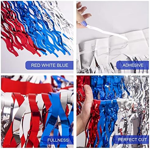 LOLSTAR 4 -ти јули украси, 2 пакувања црвени бели и сини брановидни метални метални ливчиња од масичка со раб на раб за правоаголник