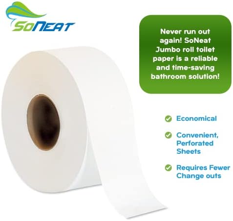 Soneat 2 -Ply Jumbo Rolls на тоалетна хартија - 9 ”Комерцијална хартија за ткиво за бања - Компатибилен со стандарден диспензер за