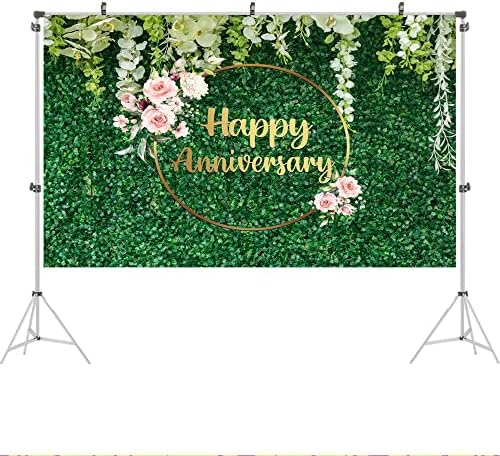 Ticuenicoa 5x3ft Зелена Трева Ѕид Цветни Среќна Годишнина Позадина За Цвет Љубов Навива на 10 Години 50 Та Свадба Роденден Материјали