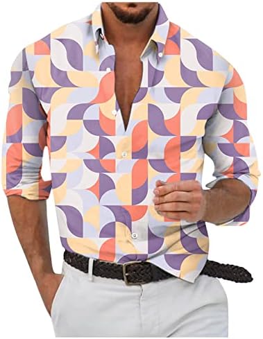 Кошули со долги ракави на ајазо за мажи со копче за бојадисување надолу, јака врвови блуза плус големина тенок-фит редовен вклопување