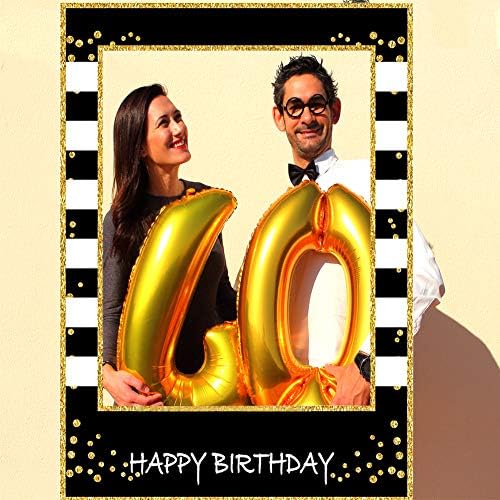 Сјајно 40 -ти роденден селфи фото штанд Рамка црна и златна роденденска забава со фотографии - надградена верзија со картон за поддршка