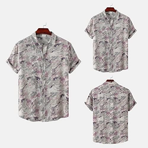 УБСТ Менс Хавајски кошули, летно копче за краток ракав надолу со кошула Цветово печатено опуштено вклопено лежерно лабава плажа врвови