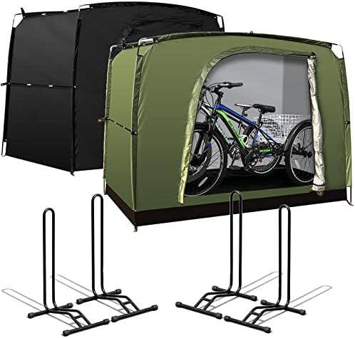 H & ZT пакет 1 црна и 1 шатори за складирање на зелен велосипед и 2 комплети решетки за паркирање на подови