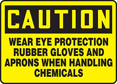 Accuform MPPE724VP Внимание на абење на очите за заштита на очите гумени нараквици и престилки при ракување со хемикалии знак, 10 висина,