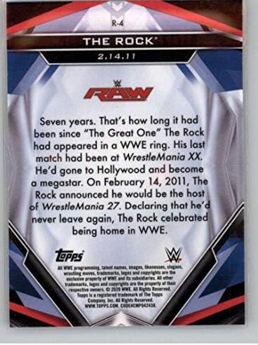 2020 година Топс WWE Најдобри враќања на најдобрите децении R-4 The Rock Raw 2014 картичка за тргување со борење во 2014 година
