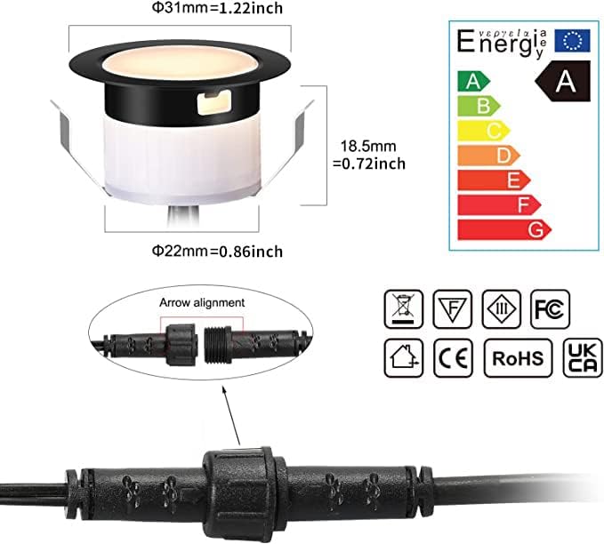 Вдлабнати LED палуби за светлосни комплети 12 пакувања, топло бело 3500K со φ1,22-инчен црна заштитна обвивка, 12V низок напон
