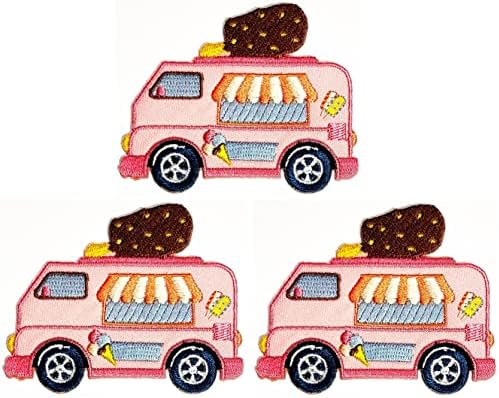 Кленплус 3 парчиња. Розова сладолед автомобил Шие Железо На Везени Закрпи Цртан Филм Симпатична Сладолед Камион Налепница Занает Проекти Додаток